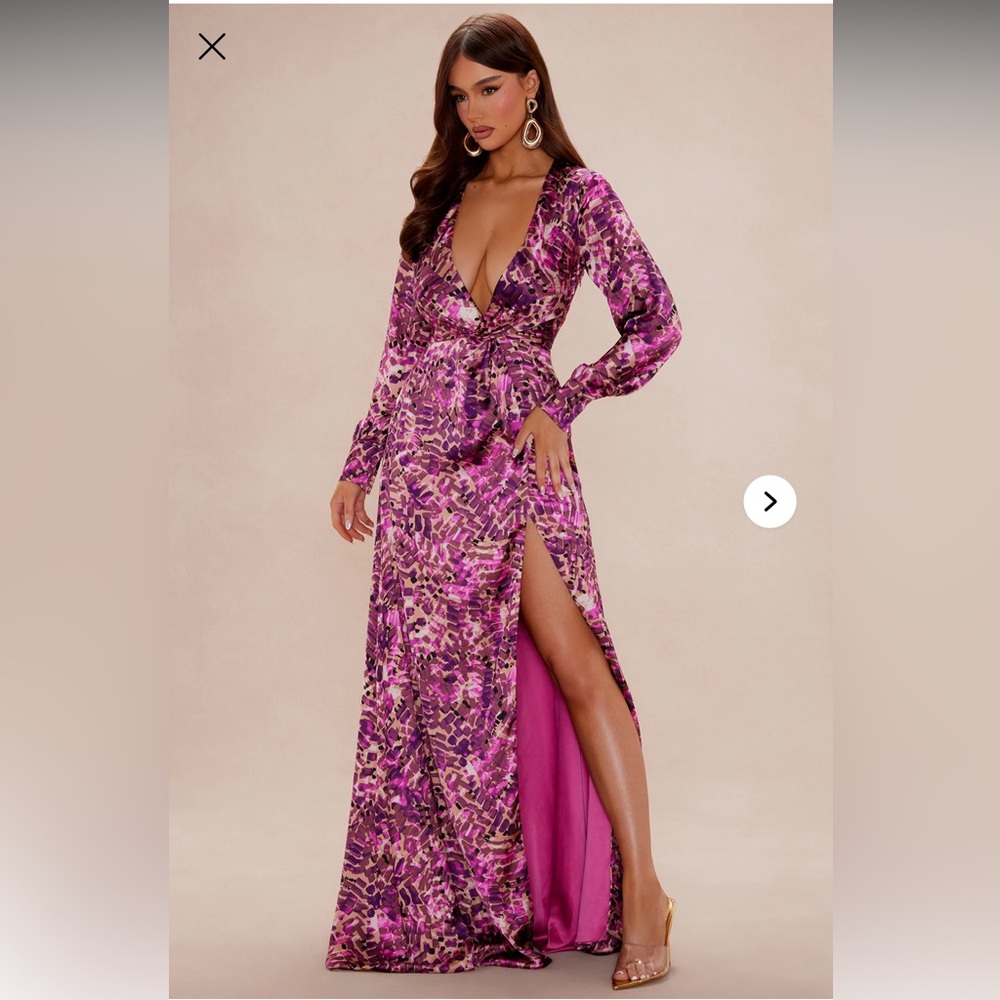 Rylin Long Sleeve Satin Maxi Dress - Purple/combo